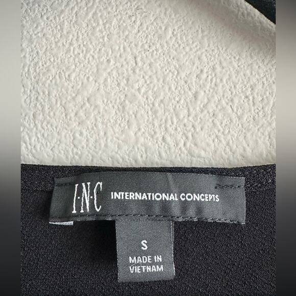 INC Black Bell Sleeve Top with Pearl Trim – Sheer Cuffs, Soft Knit Size S - Picture 3 of 6